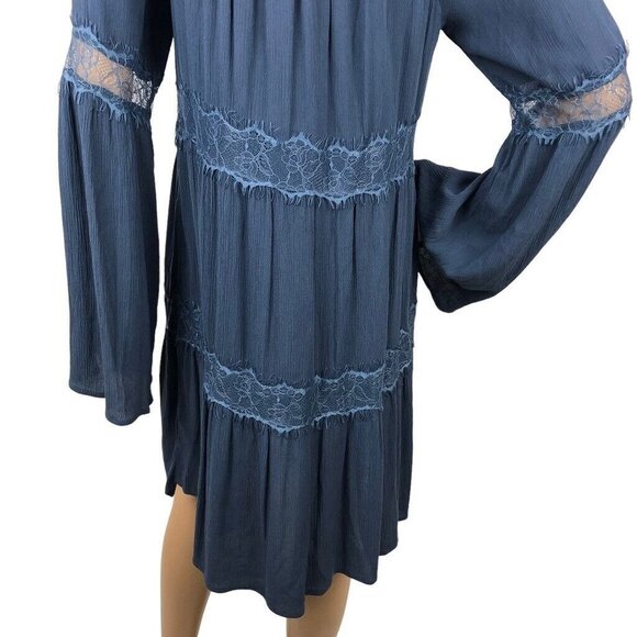Socialite Boho Peasant‎ Dress Lace Long Flare Sleeves Cottagecore Mini Dress L - Picture 6 of 6